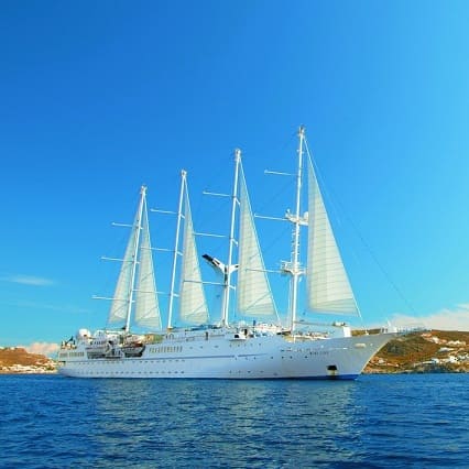 Windstar Cruise ship with its sails out