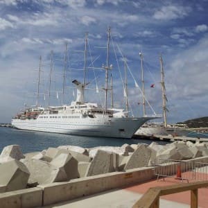 Wind Surf docked at St Martin on a sunny day