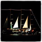 Windstar Cruise ship lit up at night
