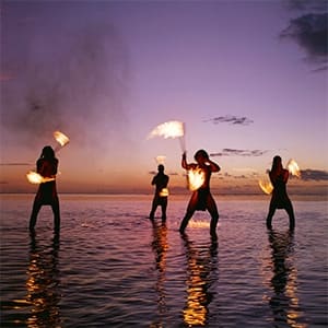 Tahiti fire dancers in the water