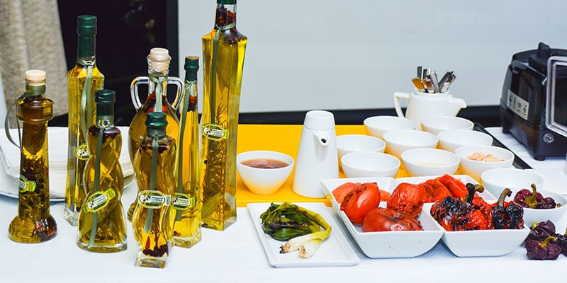 Flavored oils and an assortent of vegetables