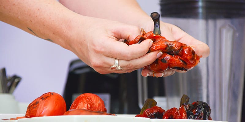 Peeling roasted tomatoes