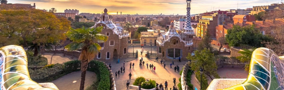 A park in Barcelona at sunset