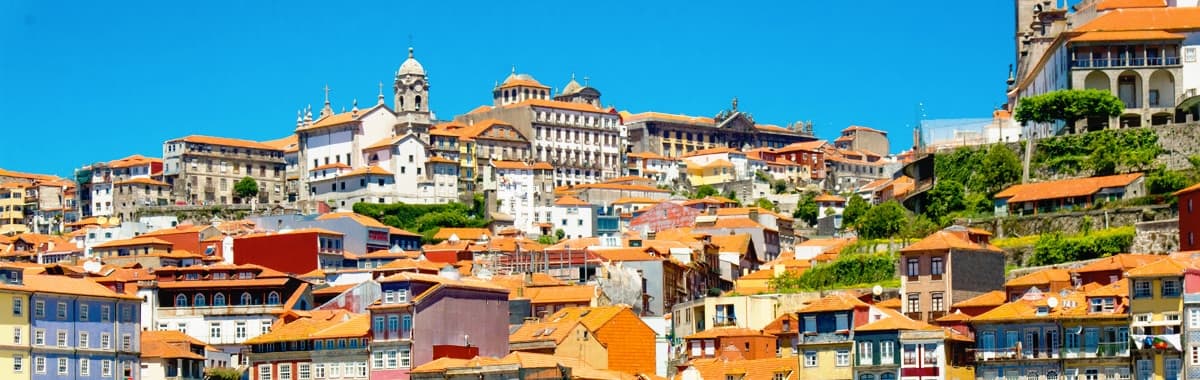 Colorful buildings of Portugal on a sunny day