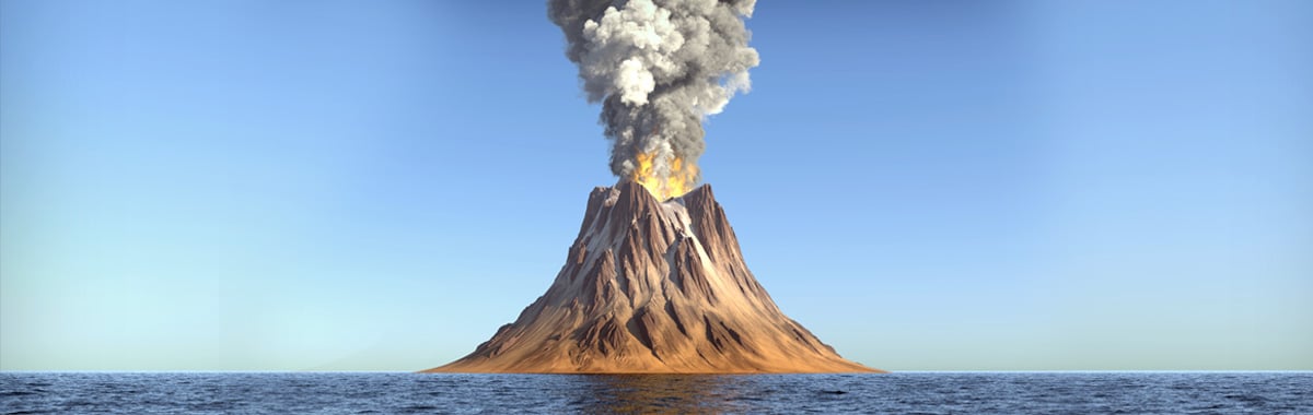 Volcano at sea erupting