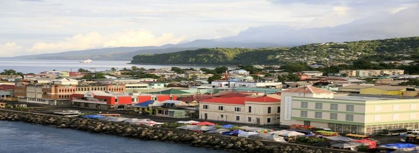 colorful buildings along the Roseau coastline