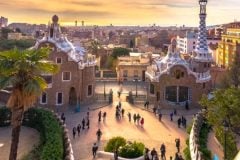 A park in Barcelona at sunset